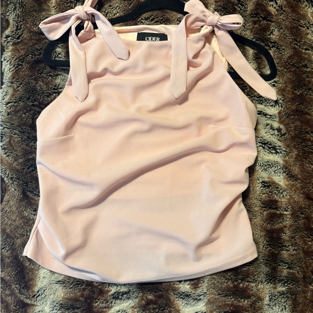 Cider Blush Pink Bow Strap Blouse